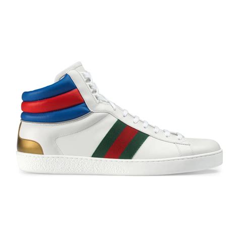 gucci white leather ace sneakers|Gucci ace high top sneakers.